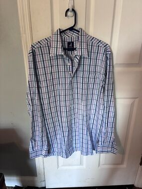 johnnie-O White Button-Down Shirt with Blue & Purple Plaid